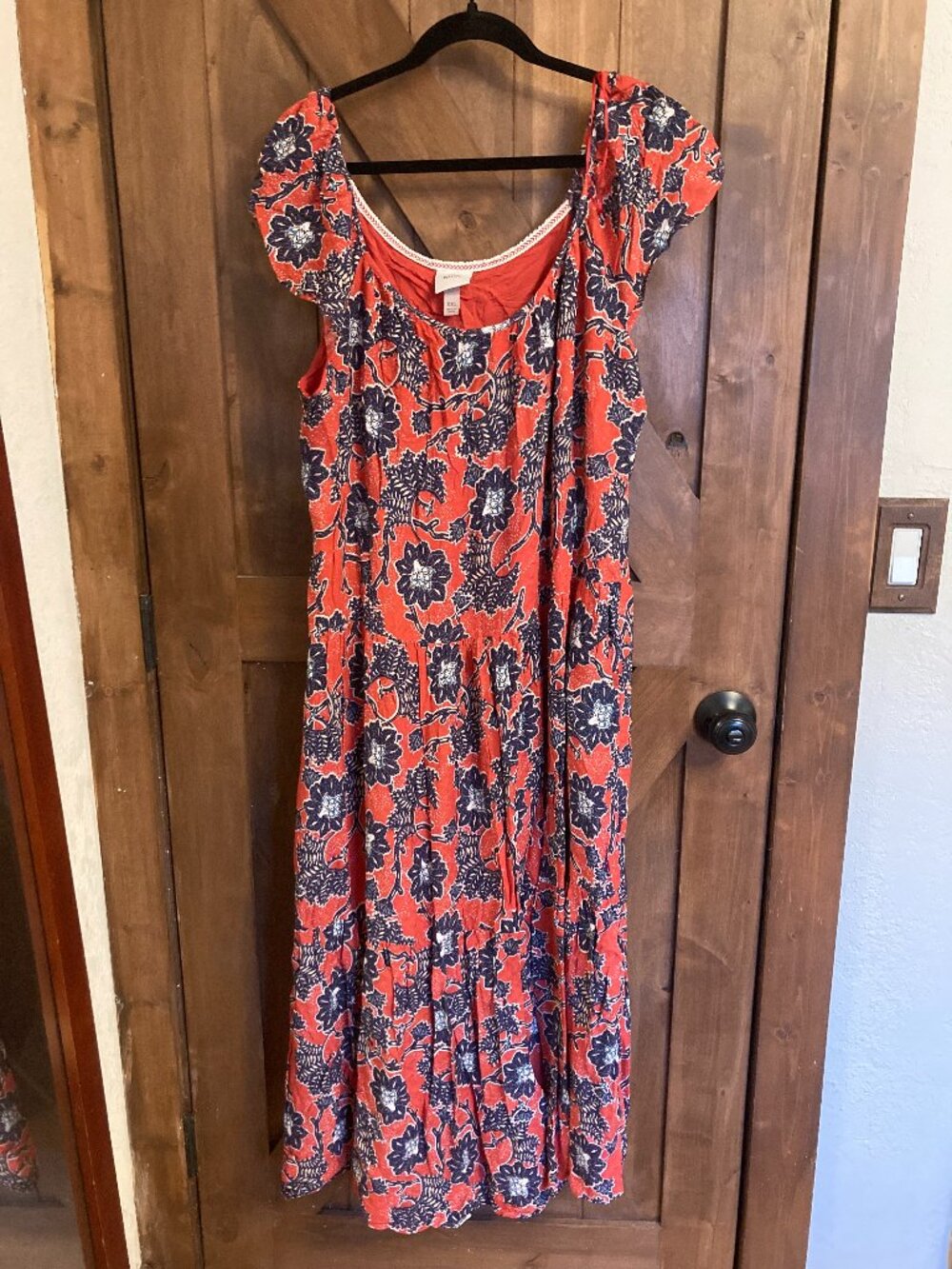 Knox Rose Maxi Dress Women's Size 2XL Red Blue Floral Scoop Neck Cap Sleeve